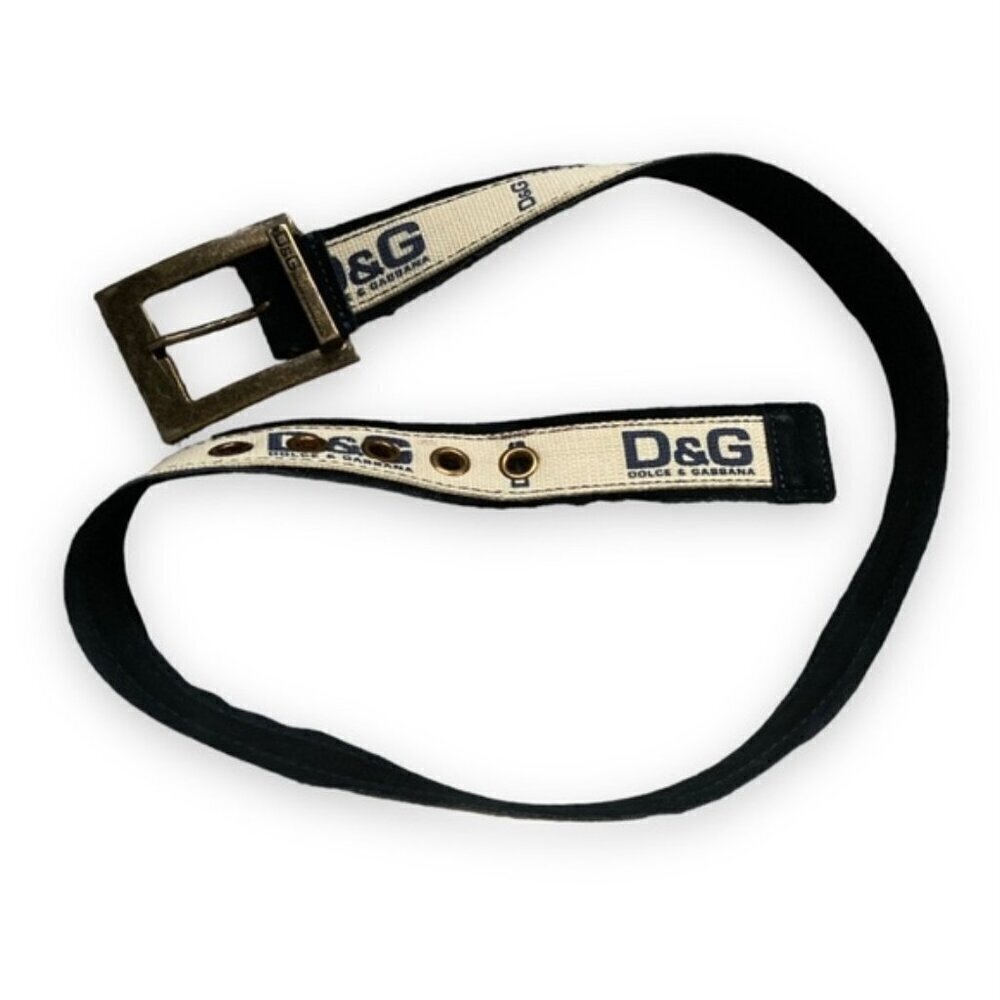 Dolce and Gabbana canvas and suede belt nave and tan